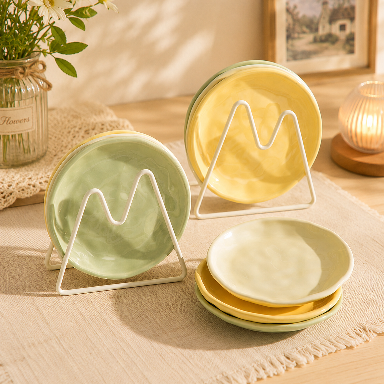 MORI Handmade Ceramic Plate – Sage Green Irregular Dinner Plate | Dessert Plate | Salad Plate | Modern Nordic Tableware