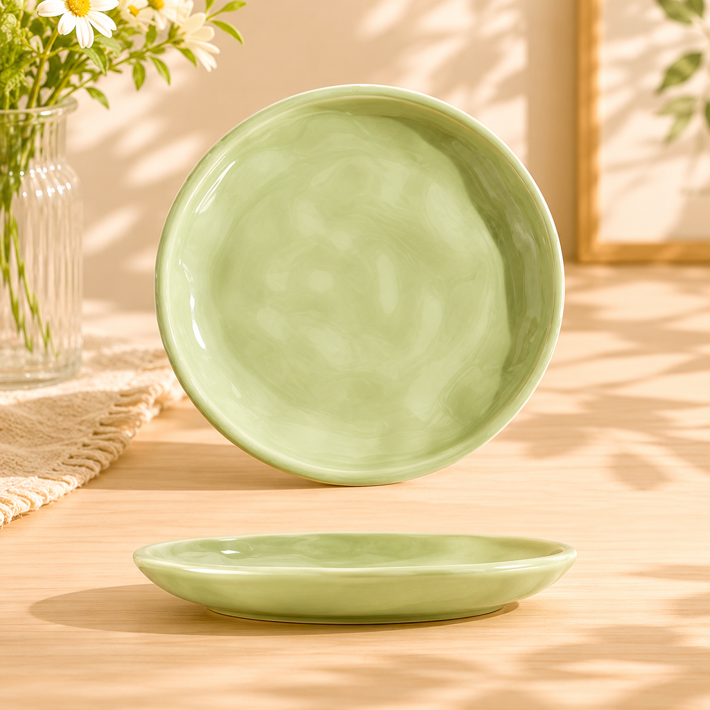 MORI Handmade Ceramic Plate – Sage Green Irregular Dinner Plate | Dessert Plate | Salad Plate | Modern Nordic Tableware